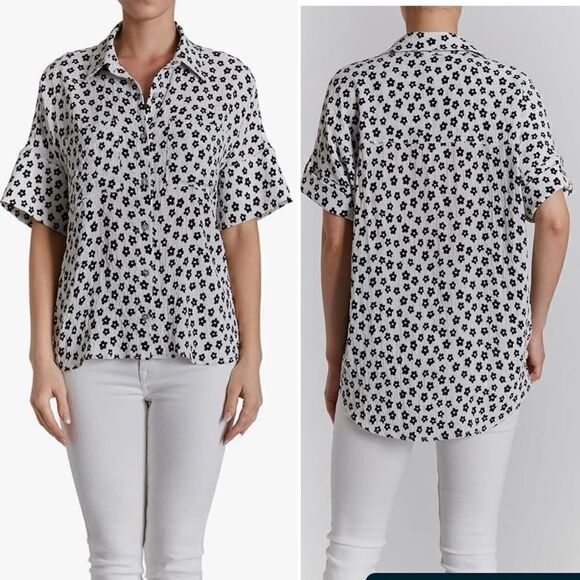 OAT NEW YORK Black White Daisy Print Boxy Blouse-S - Picture 1 of 10